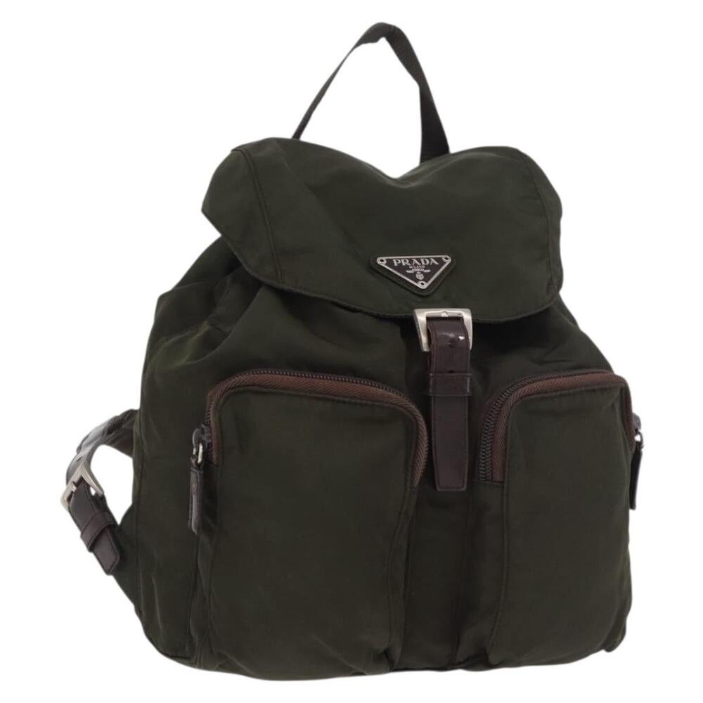 Prada Nylon Khaki Silver Backpack Green